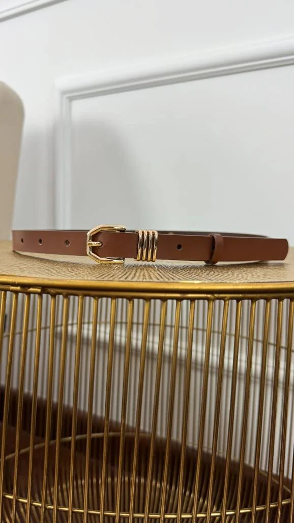 Pasek skórzany Erin brązowy-złoty