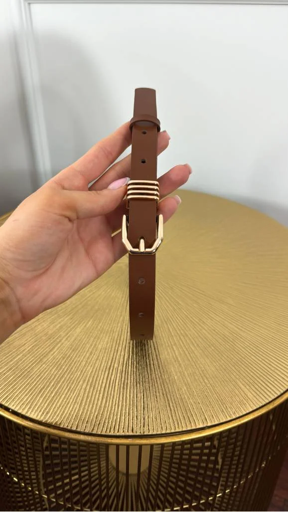 Pasek skórzany Erin brązowy-złoty