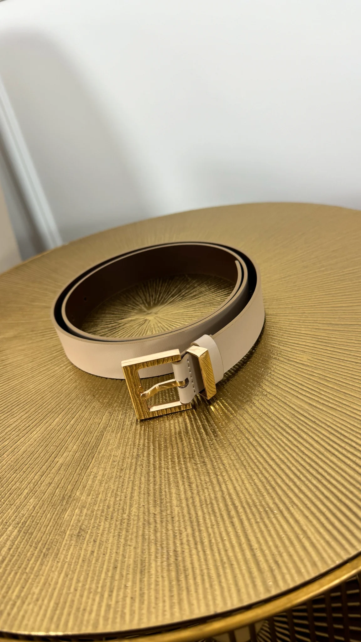 Pasek skórzany Harlow beżowo-złoty