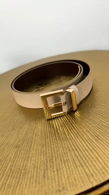 Pasek skórzany Harlow beżowo-złoty