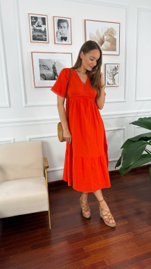Muślinowa sukienka midi Jade pomarańczowa