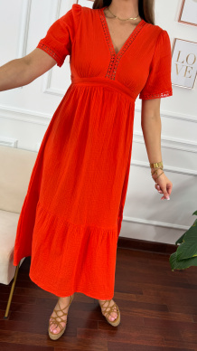 Muślinowa sukienka midi Jade pomarańczowa