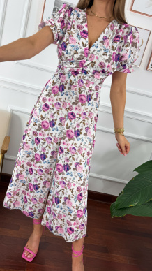 Sukienka maxi w fioletowe kwiaty Della white