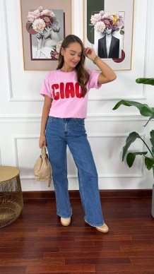 Bawełniany t-shirt Ciao jasny róż