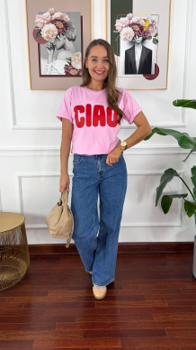 Bawełniany t-shirt Ciao jasny róż
