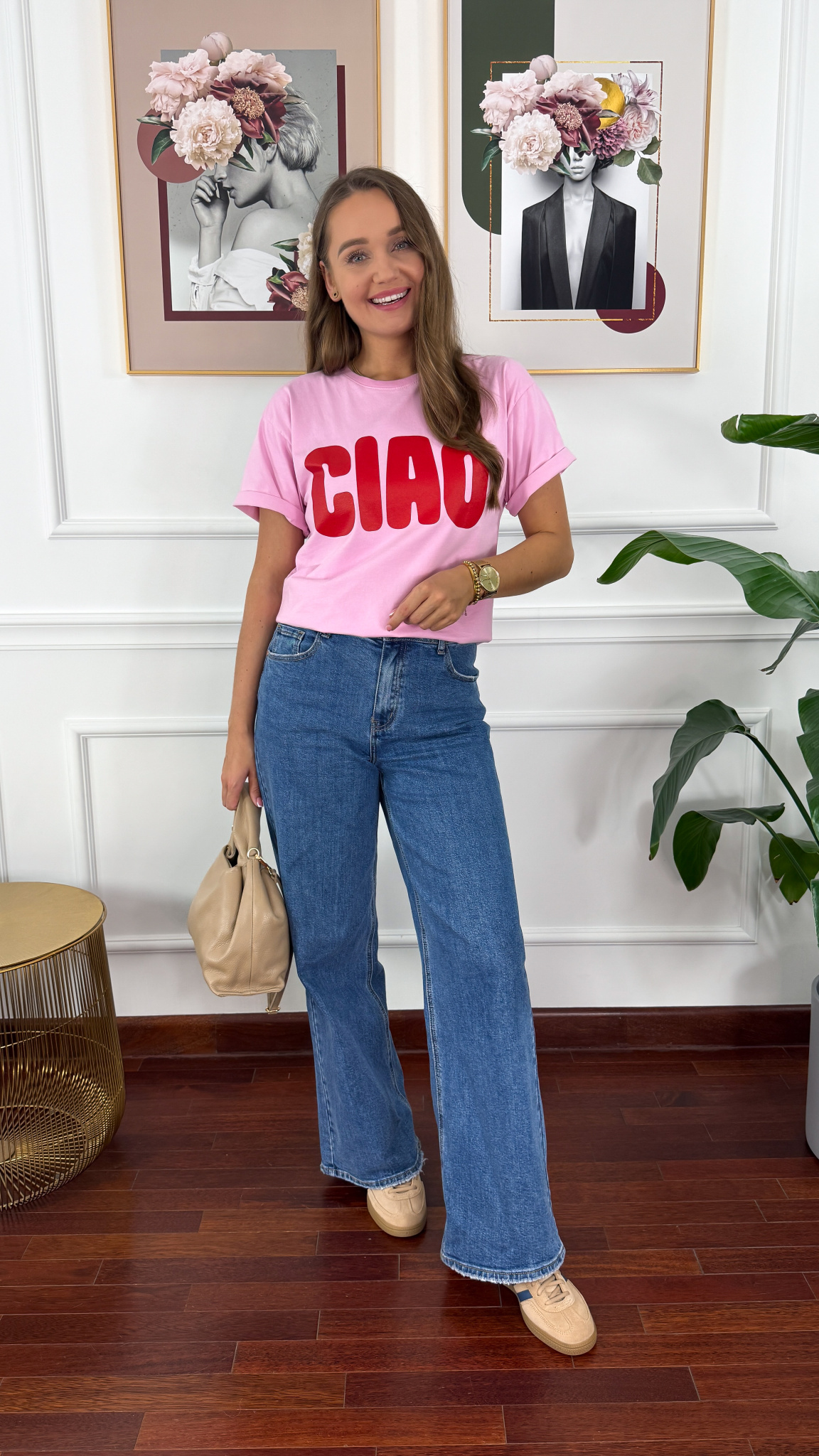 Bawełniany t-shirt Ciao jasny róż