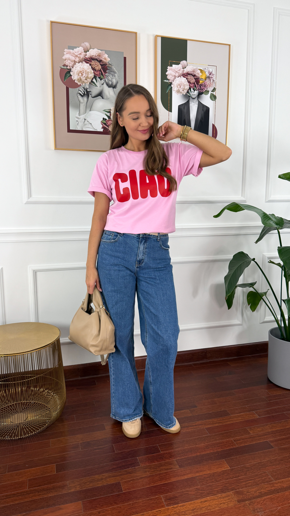 Bawełniany t-shirt Ciao jasny róż