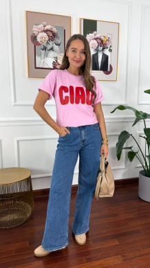 Bawełniany t-shirt Ciao jasny róż