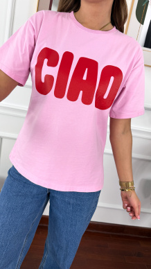 Bawełniany t-shirt Ciao jasny róż