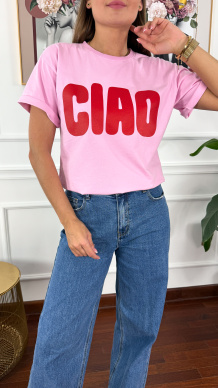 Bawełniany t-shirt Ciao jasny róż