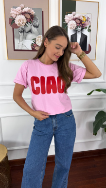 Bawełniany t-shirt Ciao jasny róż