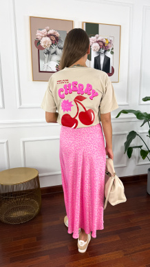 Bawełniany t-shirt Cherry beżowy
