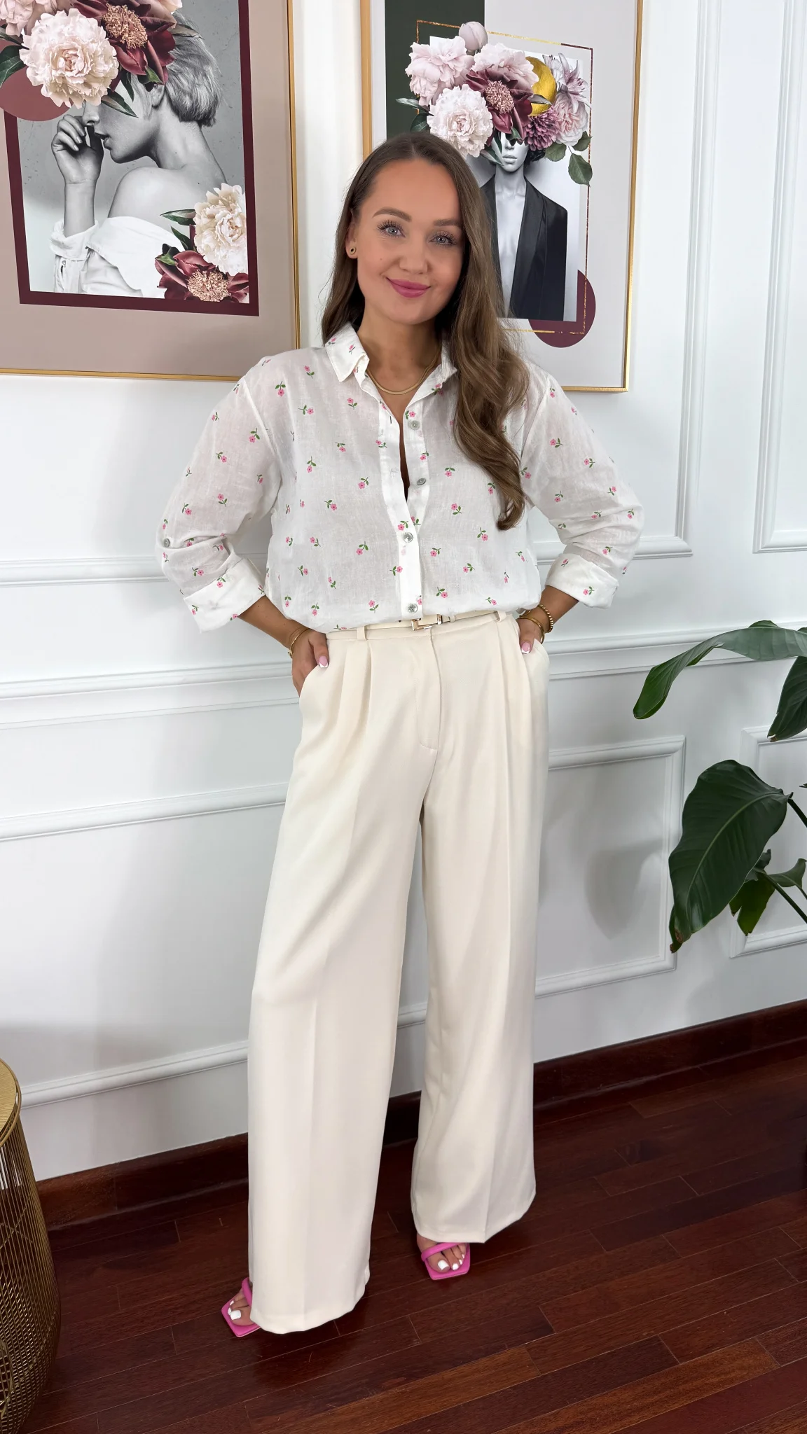 Szerokie spodnie Stay ecru