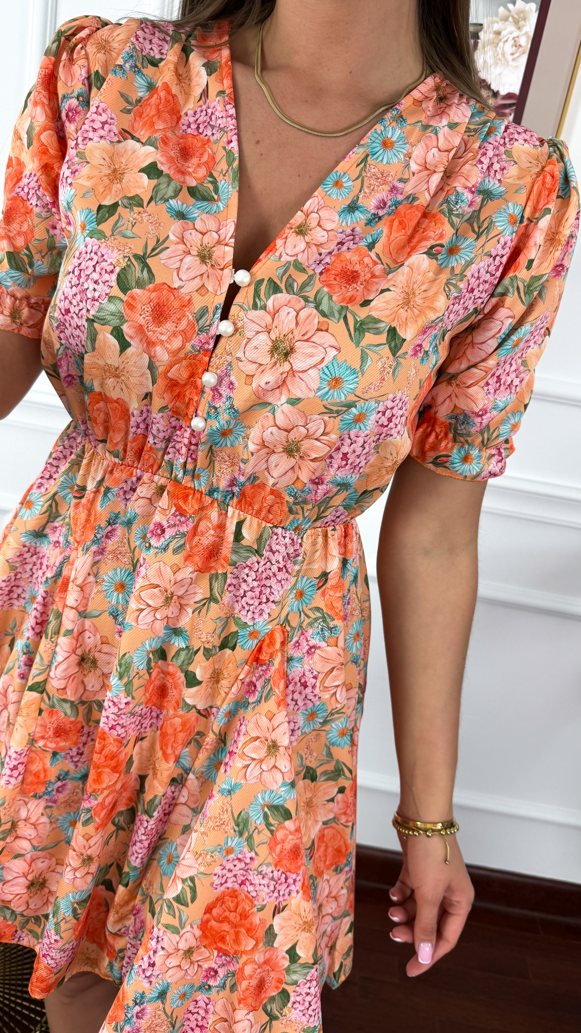 Sukienka w kwiatowy print Abby short pomarańczowa