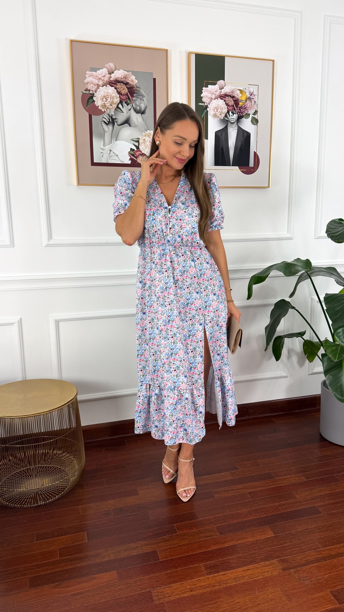 Sukienka midi w kwiatowy print Abby błękit-flower