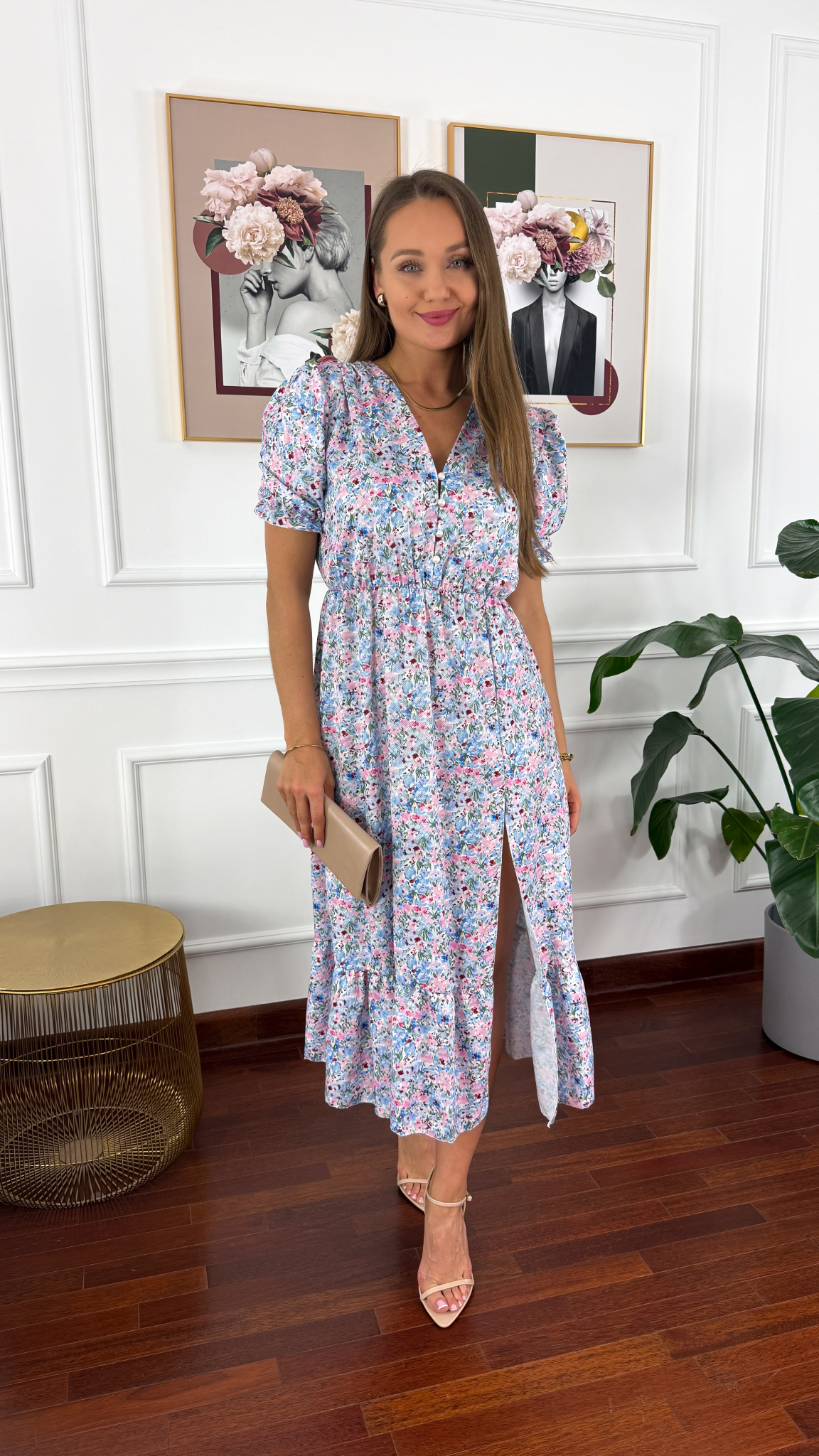 Sukienka midi w kwiatowy print Abby błękit-flower
