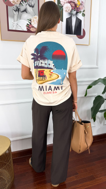 Bawełniany T-shirt Miami beżowy
