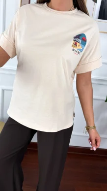 Bawełniany T-shirt Miami beżowy