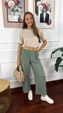 Lniano-wiskozowe spodnie Tima khaki