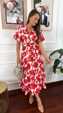 Lniana sukienka maxi Melza czerwona