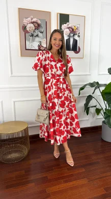 Lniana sukienka maxi Melza czerwona