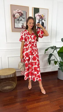 Lniana sukienka maxi Melza czerwona