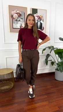 Bawełniany T-shirt Zuna burgundowy