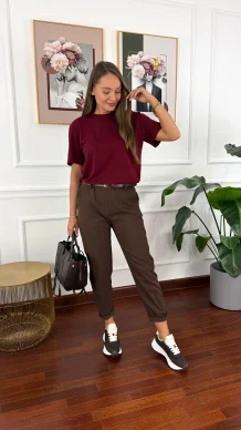 Bawełniany T-shirt Zuna burgundowy