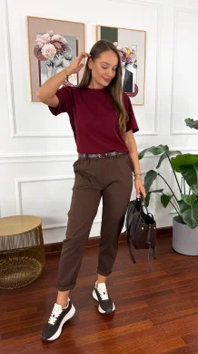 Bawełniany T-shirt Zuna burgundowy