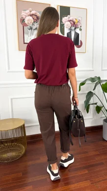 Bawełniany T-shirt Zuna burgundowy
