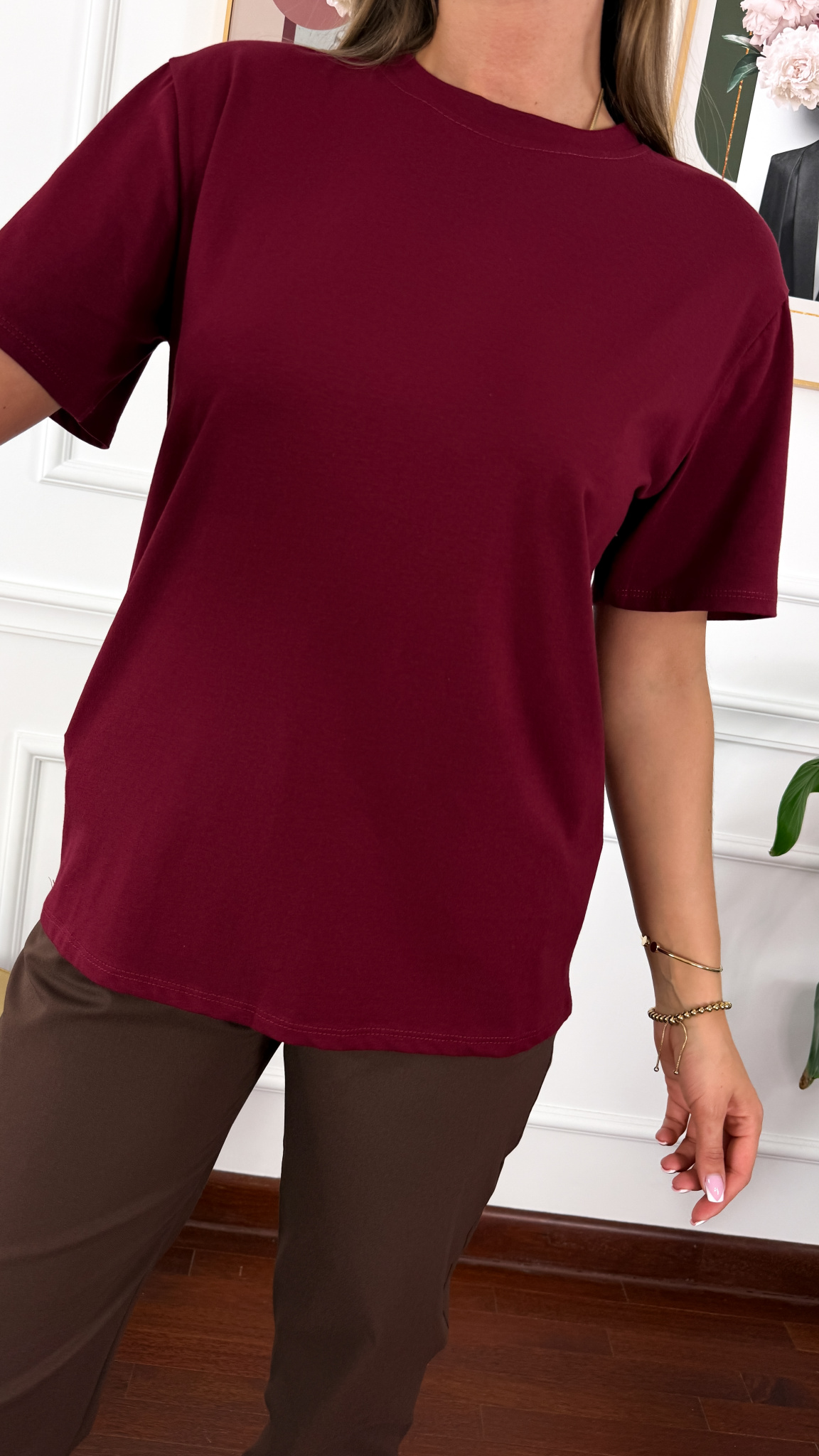 Bawełniany T-shirt Zuna burgundowy