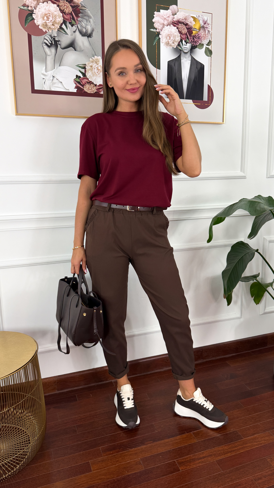 Bawełniany T-shirt Zuna burgundowy