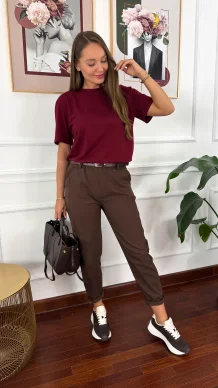 Bawełniany T-shirt Zuna burgundowy