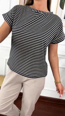 T-shirt w paski Bruna granatowy-beżowy