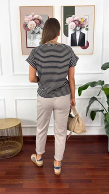 T-shirt w paski Bruna granatowy-beżowy