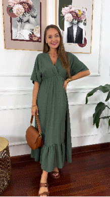 Wiskozowa sukienka maxi Avara khaki
