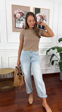 Bawełniany T-shirt Azzia cappuccino