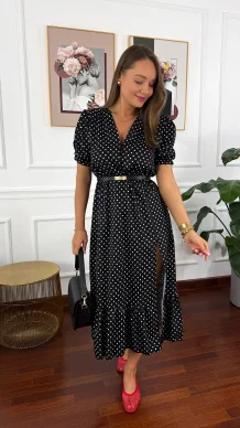 Sukienka midi Abby czarna w kropki