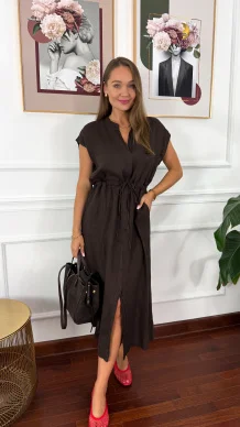 Lniana sukienka Margo czekoladowa