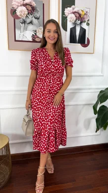 Sukienka midi w kwiatowy print Abby czerwono-biała