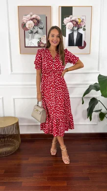 Sukienka midi w kwiatowy print Abby czerwono-biała