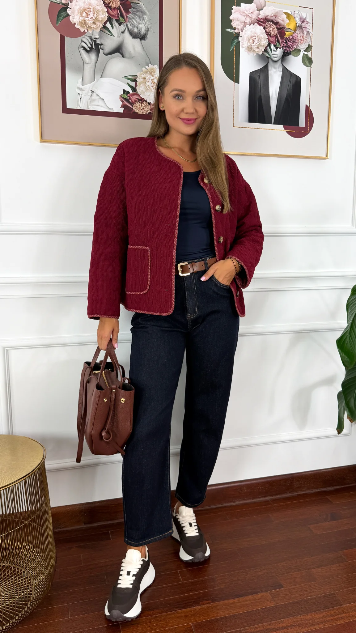 Pikowana kurtka Kessa bordowa