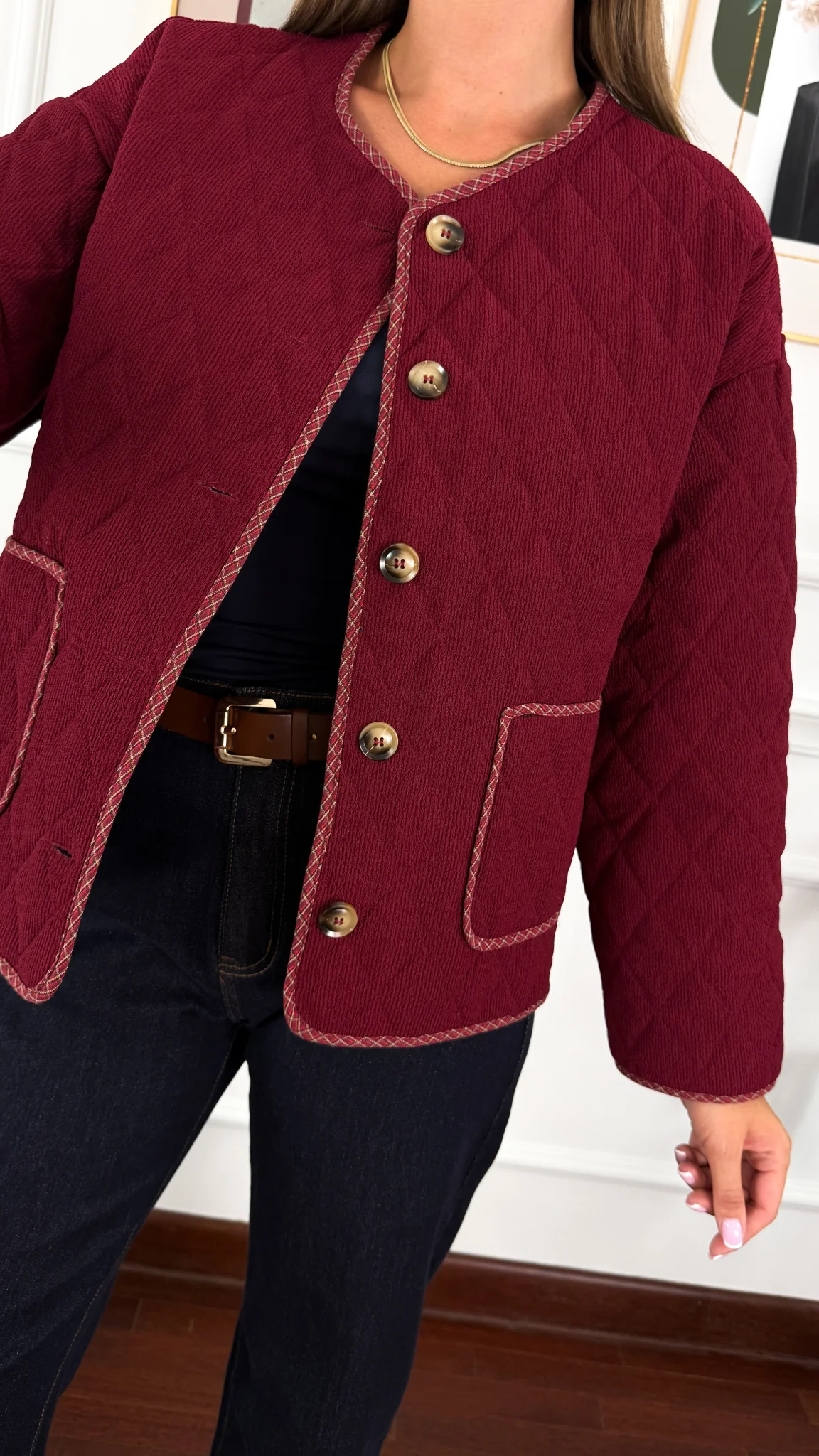 Pikowana kurtka Kessa bordowa