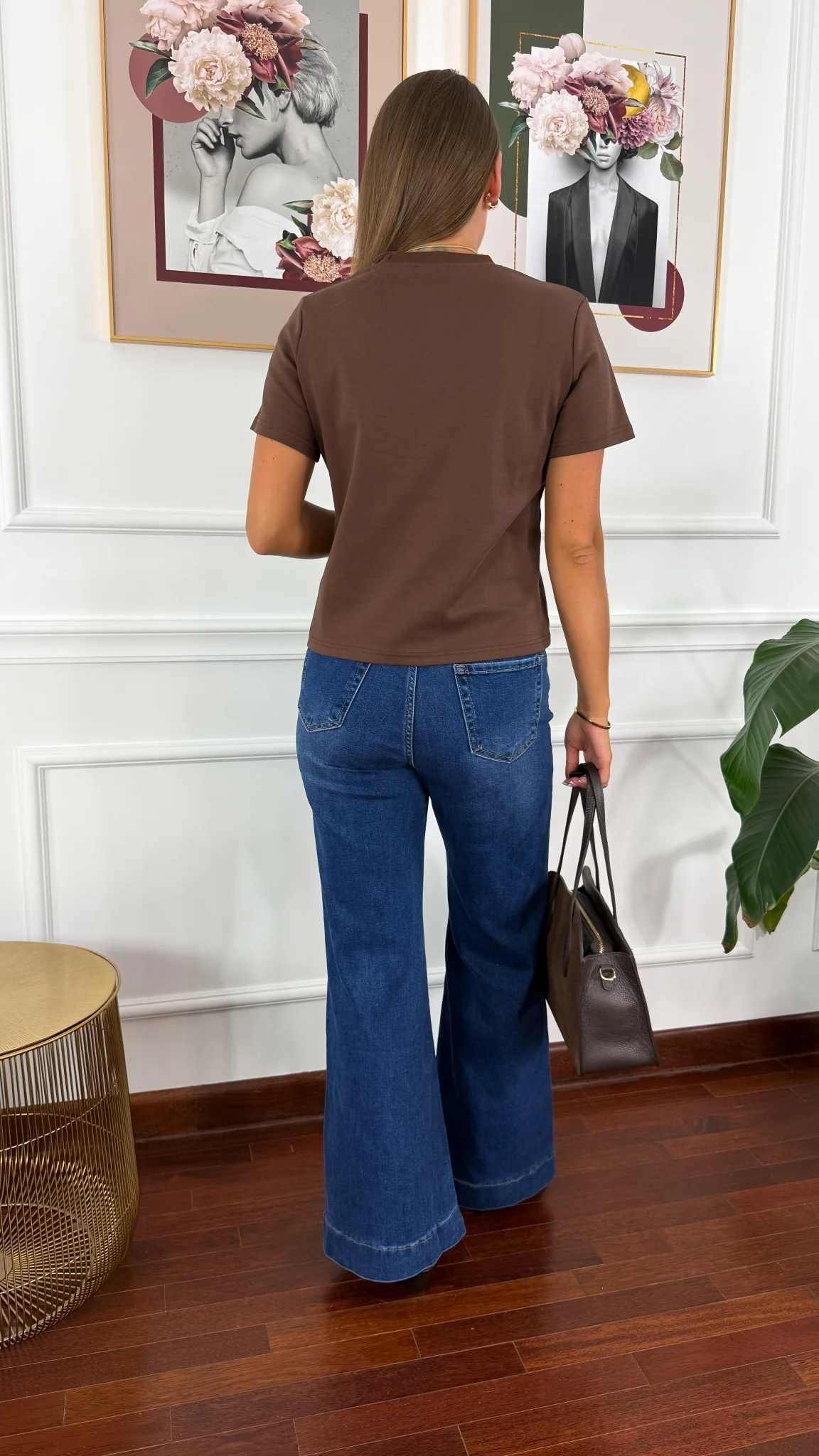 Bawełniany T-shirt Ginny brązowy