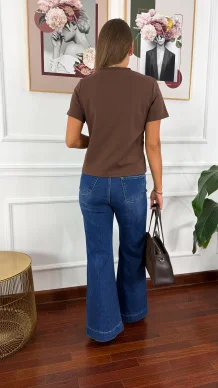 Bawełniany T-shirt Ginny brązowy