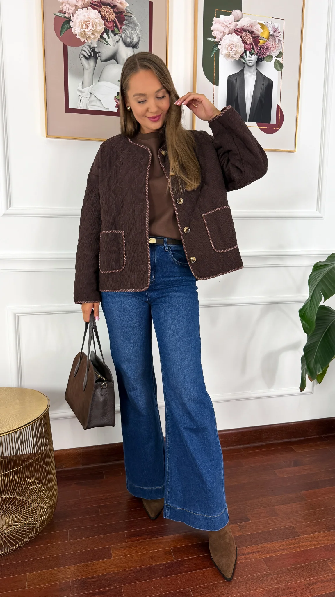 Bawełniany T-shirt Ginny brązowy