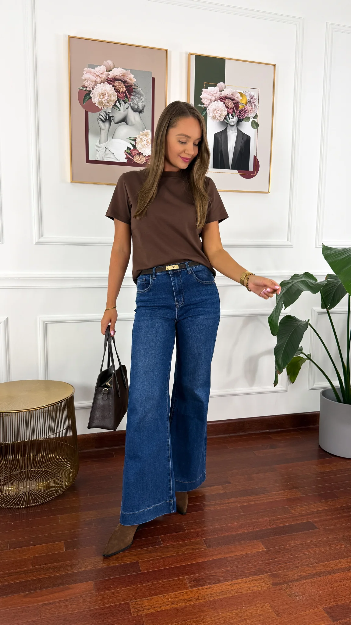 Bawełniany T-shirt Ginny brązowy