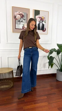 Bawełniany T-shirt Ginny brązowy