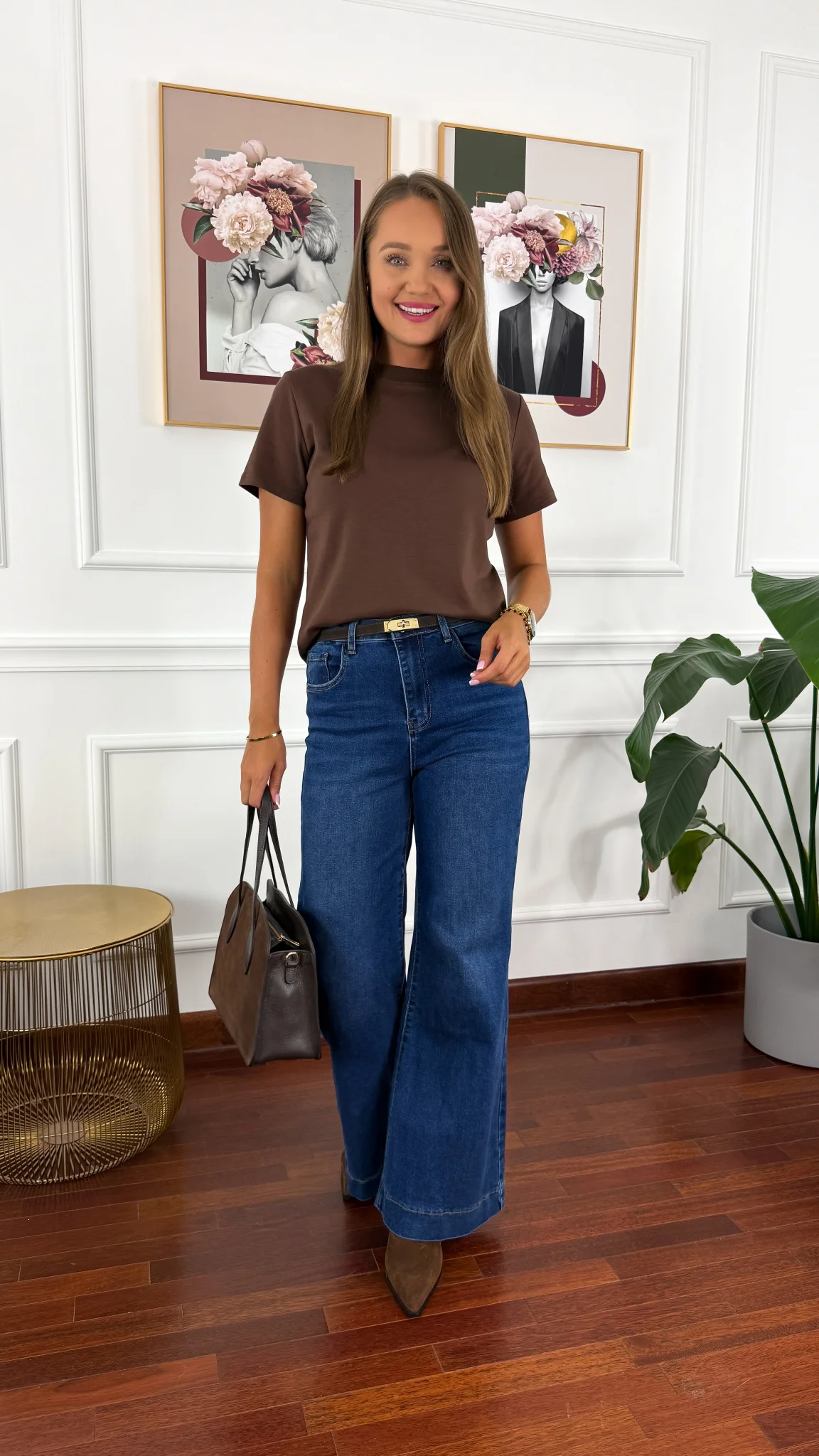 Bawełniany T-shirt Ginny brązowy