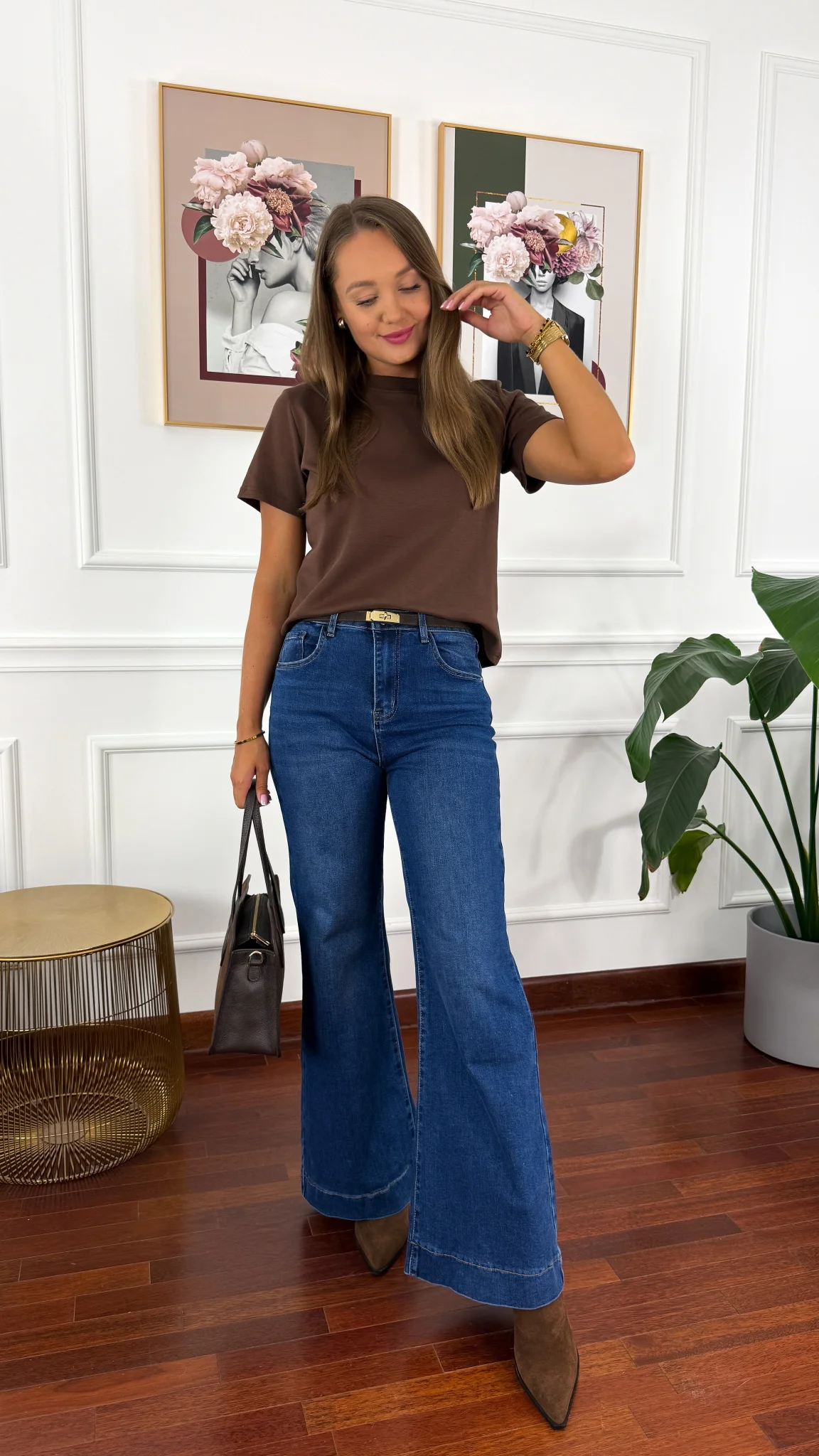 Bawełniany T-shirt Ginny brązowy